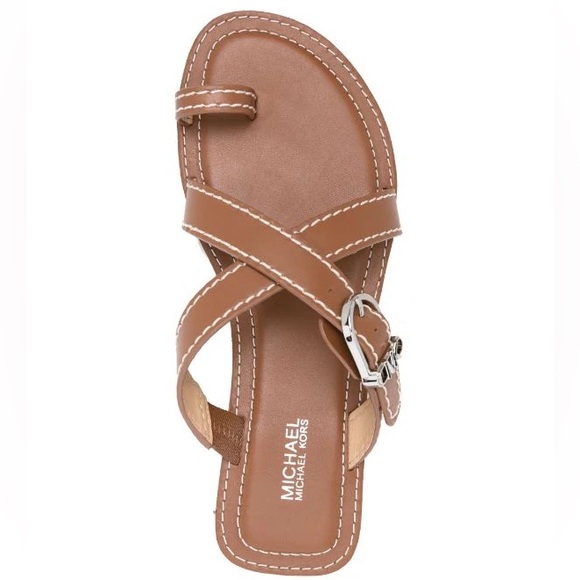 Michael Kors Ashton Flat Sandal Brown Leather Size 8.5 - Picture 1 of 7